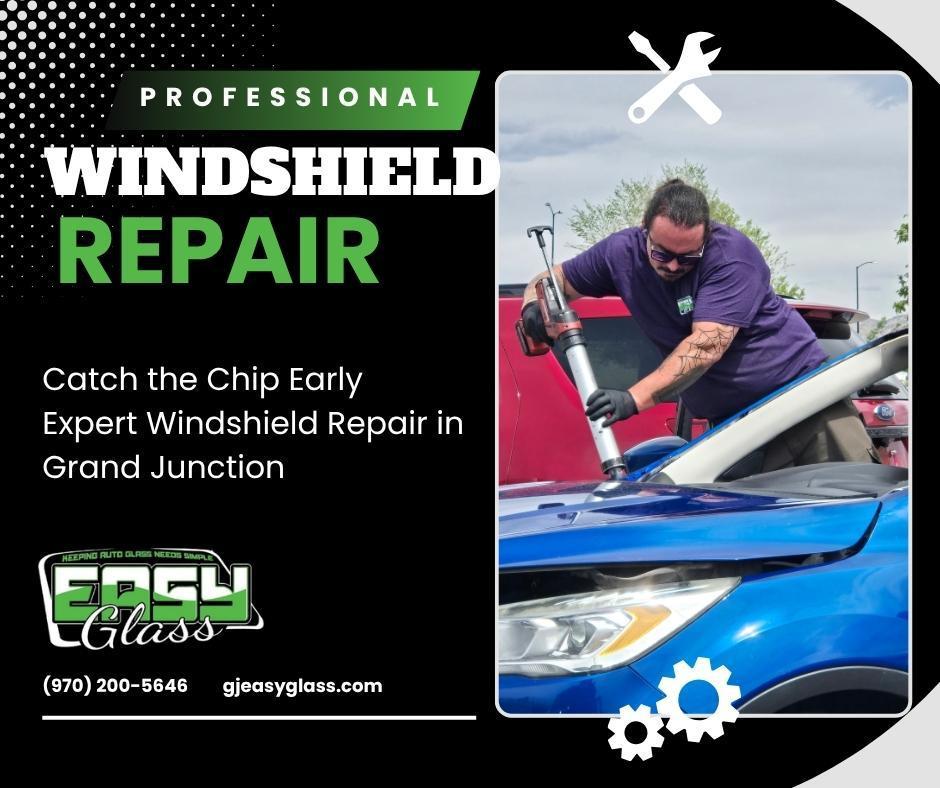 Technician performing Rock Chip Repair in Clifton on blue car windshield.